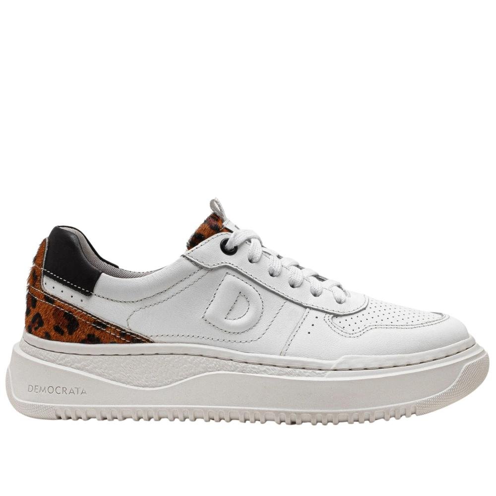 Tênis Feminino Casual Democrata Block 616101 Branco/Onça