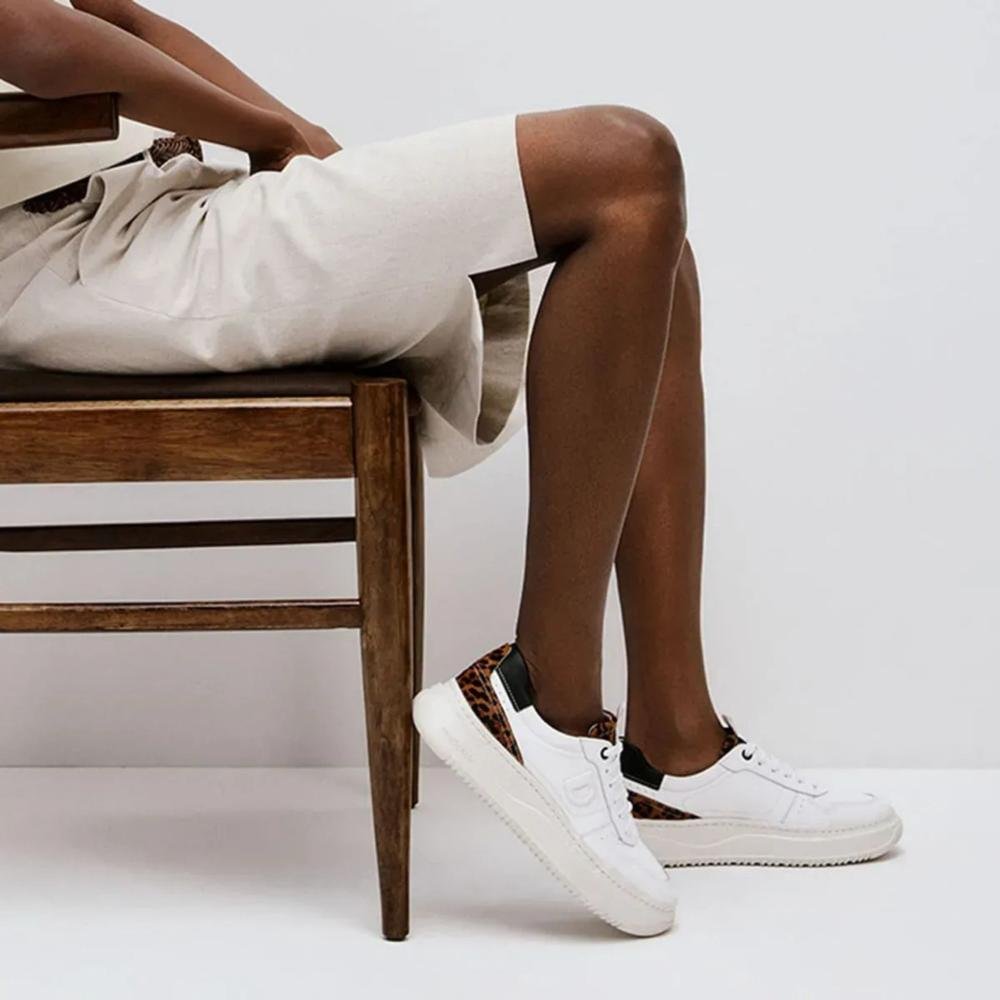 Tênis Feminino Casual Democrata Block 616101 Branco/Onça Branco 5