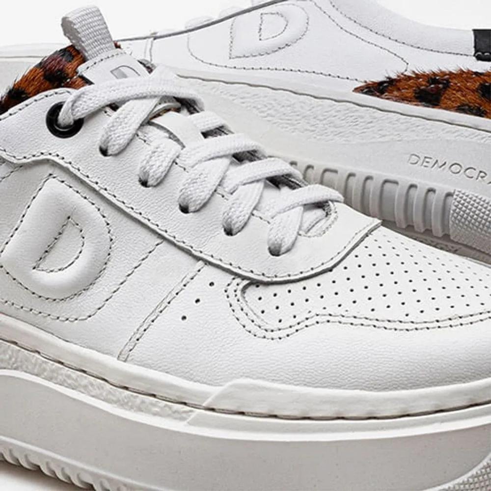 Tênis Feminino Casual Democrata Block 616101 Branco/Onça Branco 2