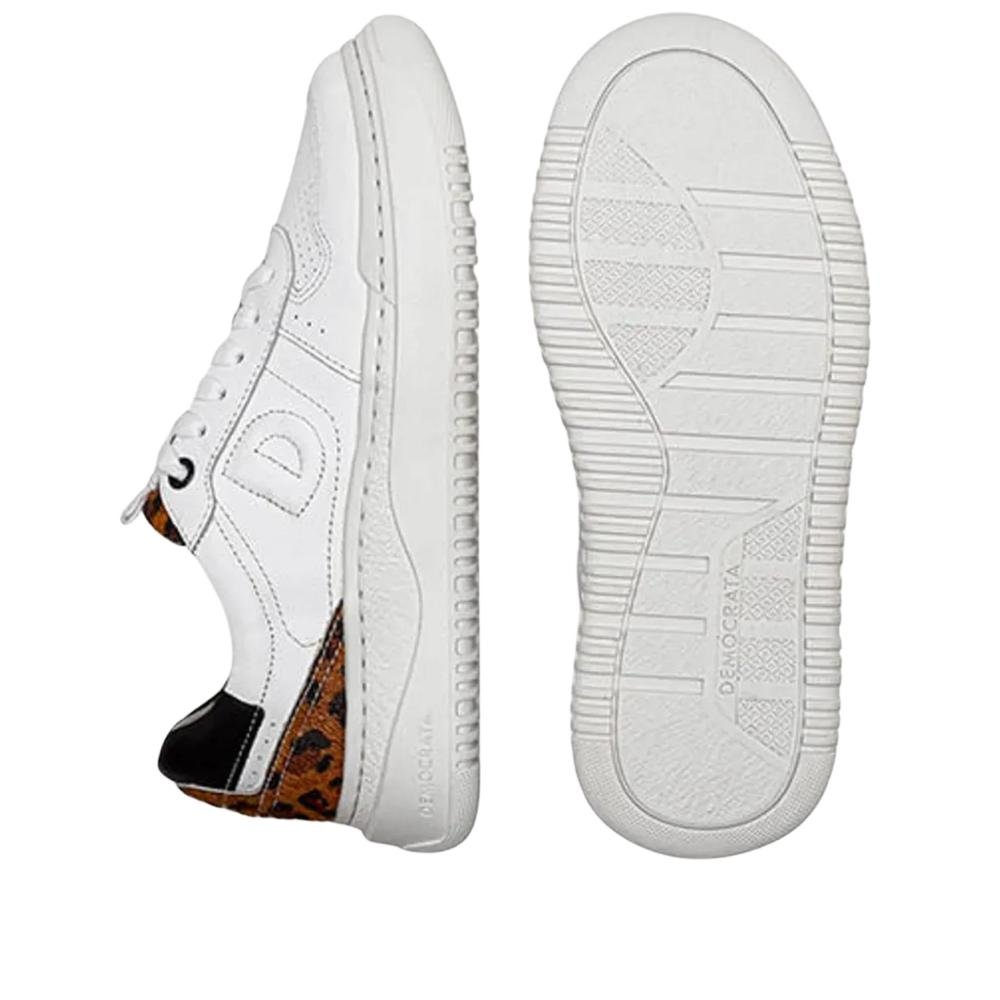 Tênis Feminino Casual Democrata Block 616101 Branco/Onça Branco 3