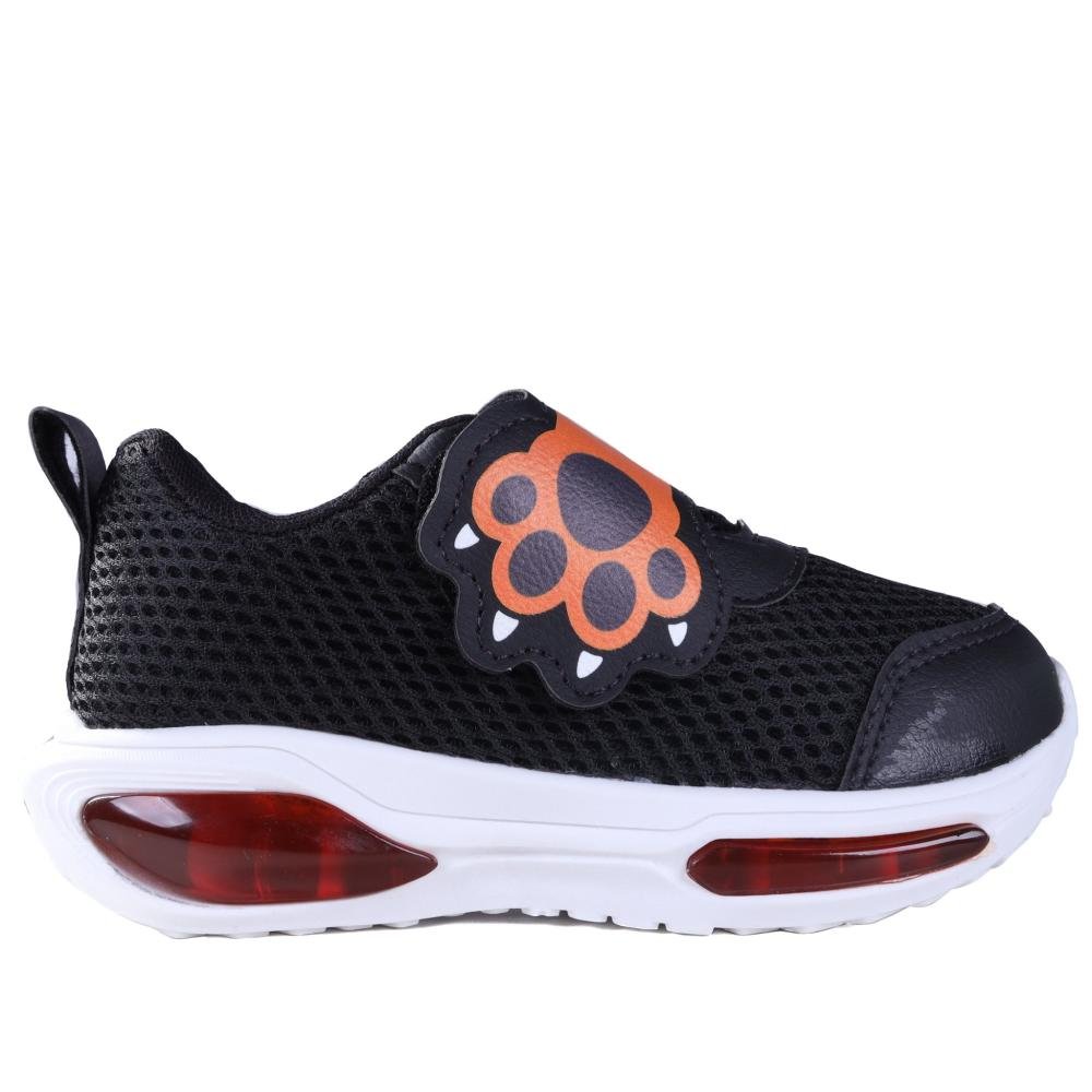 Tênis Infantil Menino Mini-pé com LED 2501. Preto/Laranja