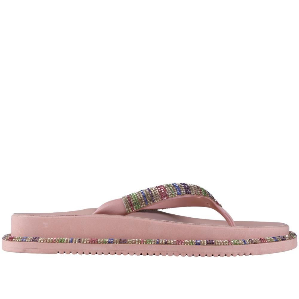 Chinelo Feminino Zariff com Aplicações de Strass Amm04 Nude/Multicolor