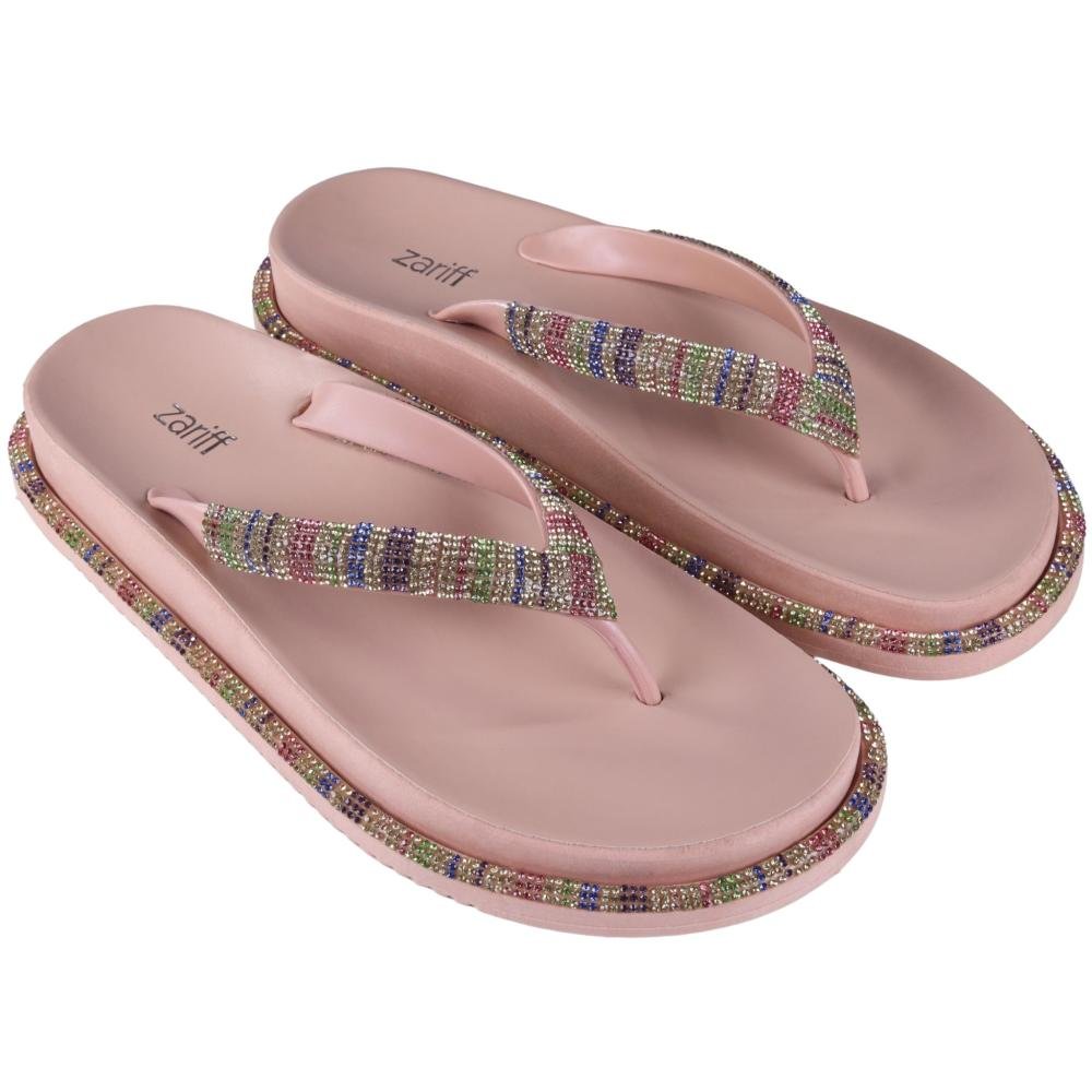 Chinelo Feminino Zariff com Aplicações de Strass Amm04 Nude/Multicolor Bege 2