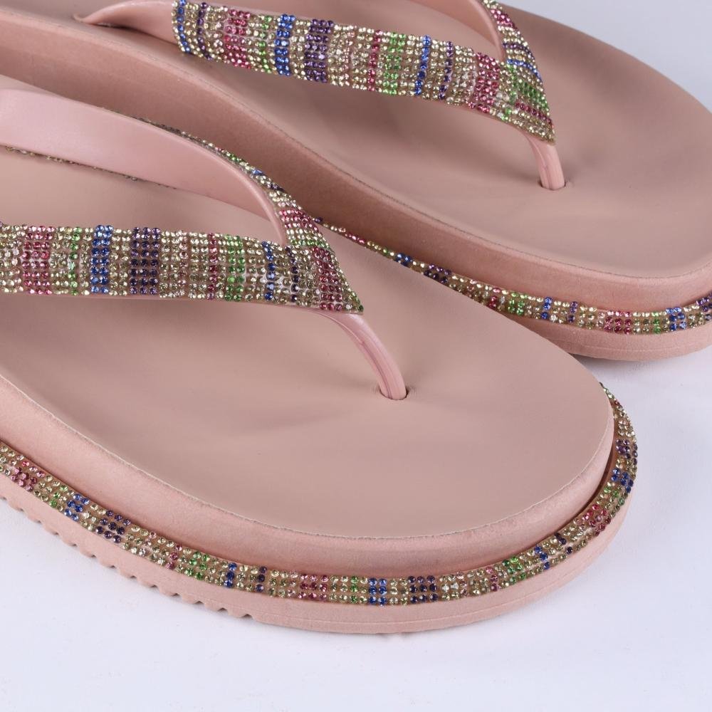 Chinelo Feminino Zariff com Aplicações de Strass Amm04 Nude/Multicolor Bege 3