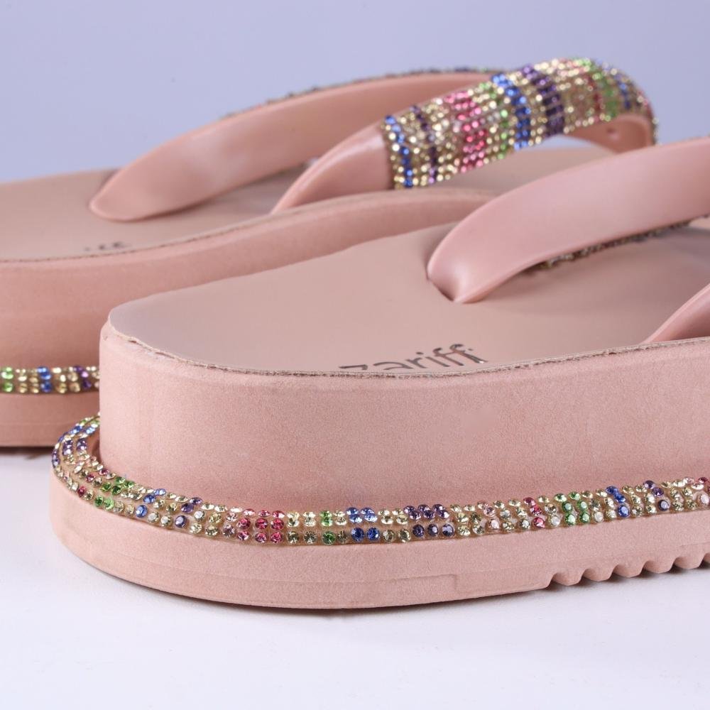 Chinelo Feminino Zariff com Aplicações de Strass Amm04 Nude/Multicolor Bege 4