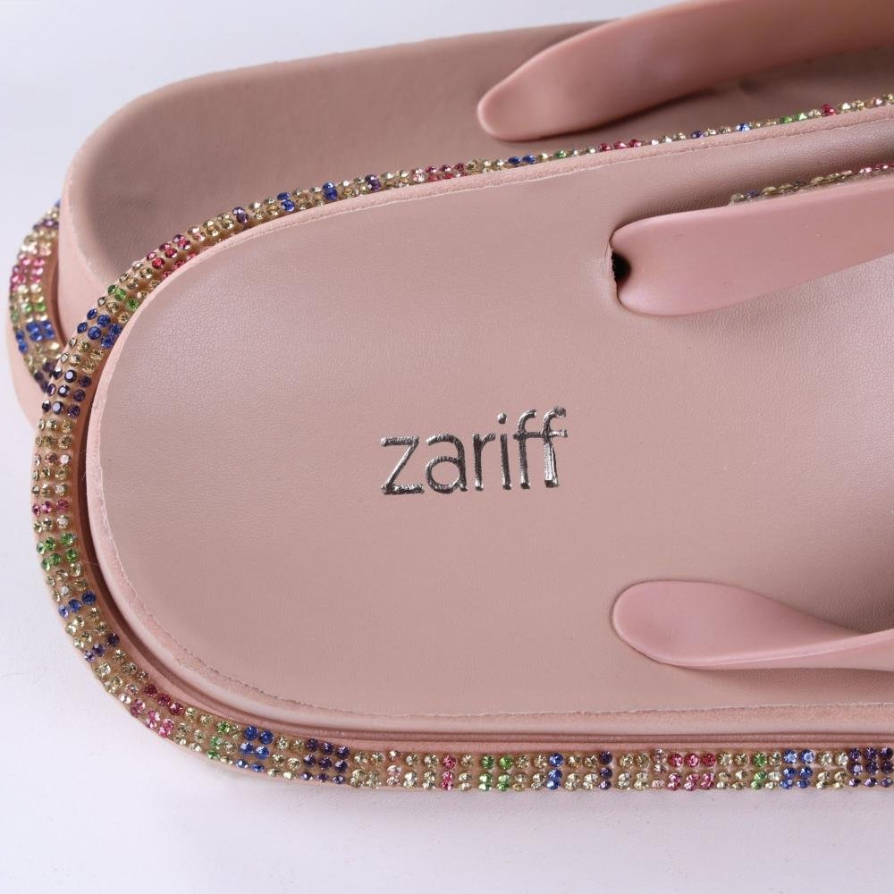Chinelo Feminino Zariff com Aplicações de Strass Amm04 Nude/Multicolor Bege 5