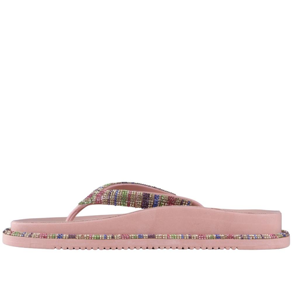 Chinelo Feminino Zariff com Aplicações de Strass Amm04 Nude/Multicolor Bege 7