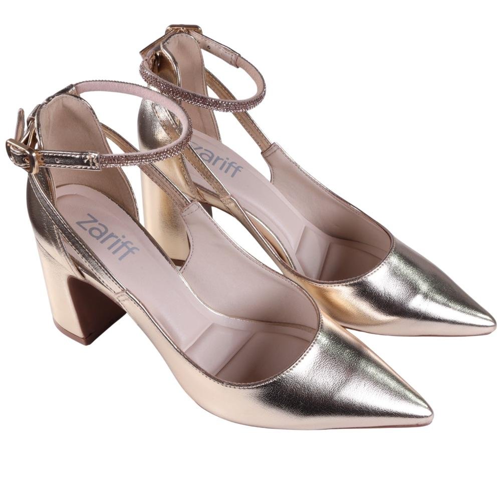 Scarpin Feminino Zariff Salto Bloco 7021-223 Dourado Dourado 2