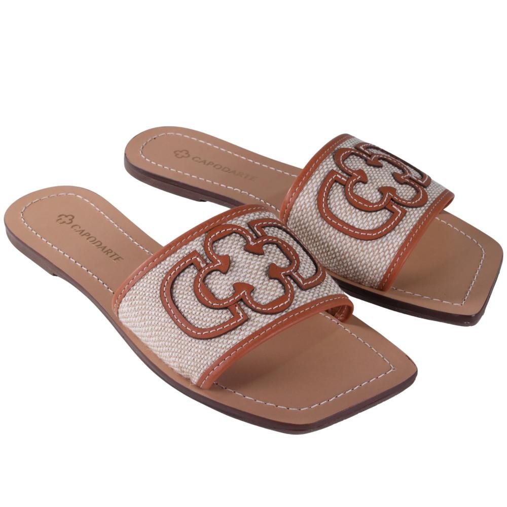 Sandália Rasteira Feminina Capodarte 4019254 Cru Marrom 3
