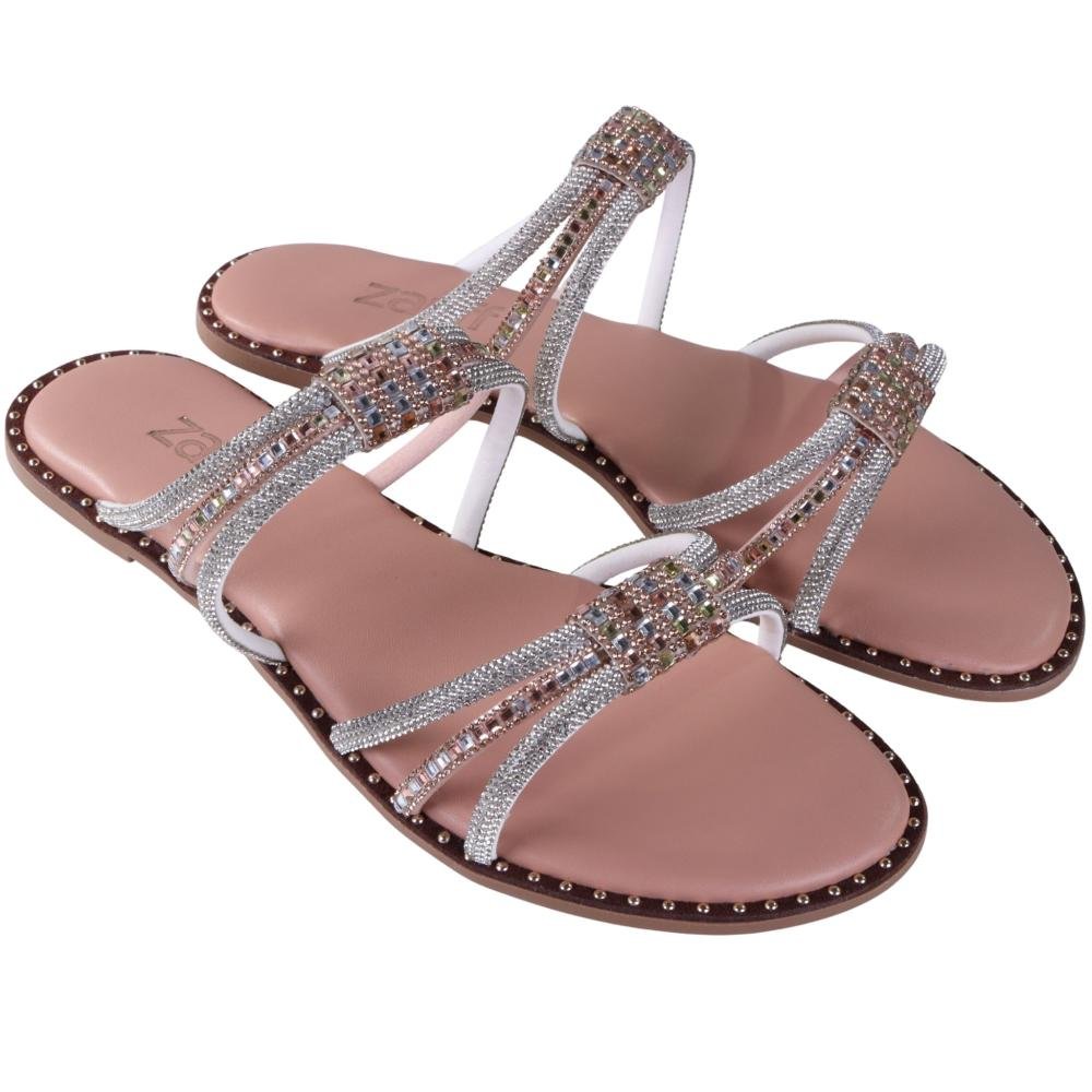 Sandália Rasteira Feminina Zariff Rrj-100 Nude Prata 2