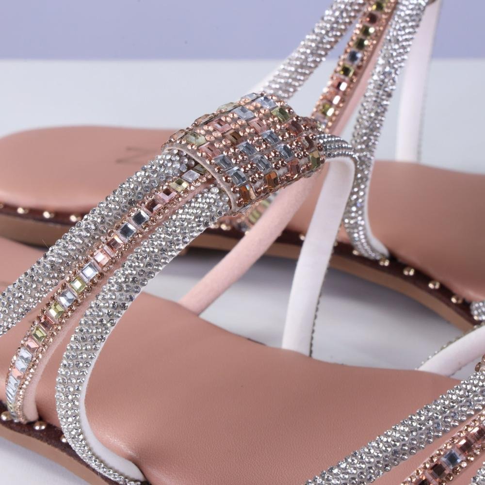 Sandália Rasteira Feminina Zariff Rrj-100 Nude Prata 4