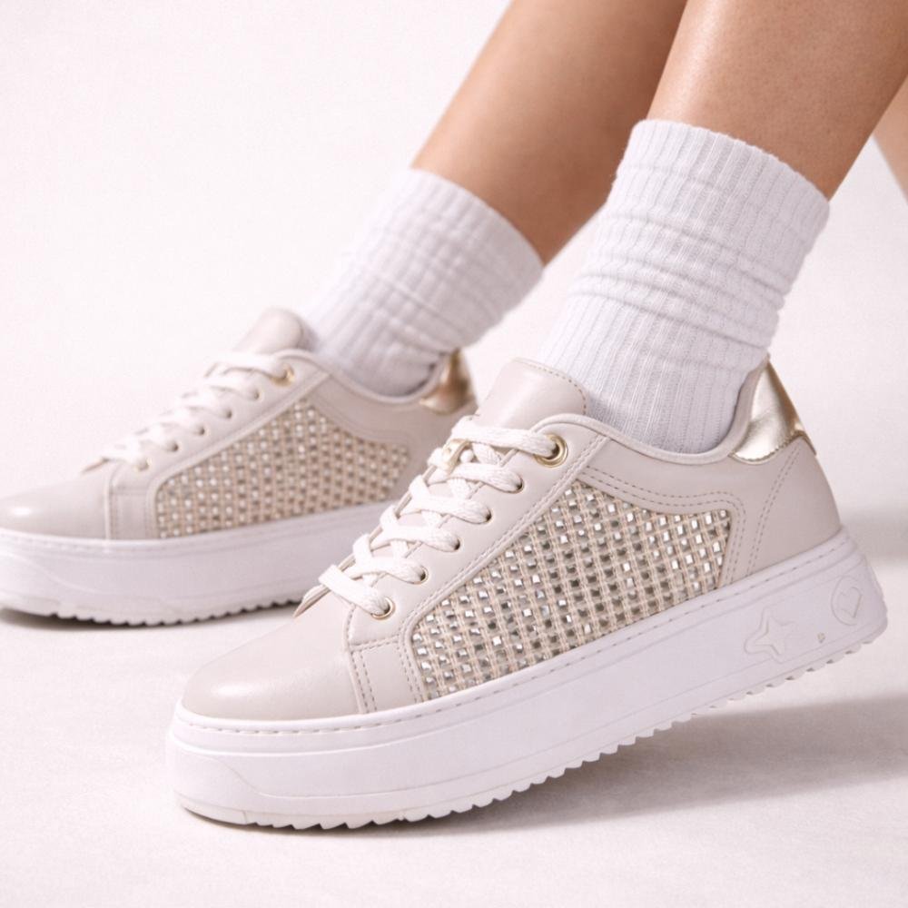 Tênis Feminino Casual Via Marte 055-038 Marfim/Gold Bege 8