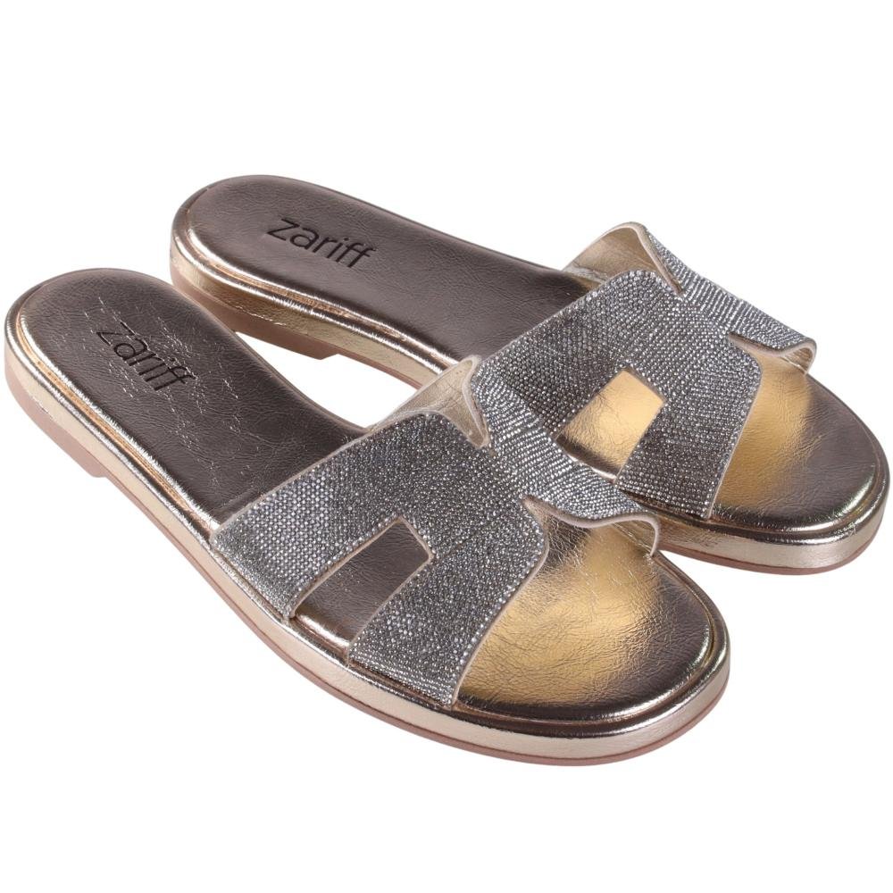 Tamanco Feminino Zariff Rasteiro 1686004 Ouro Light Prata 2