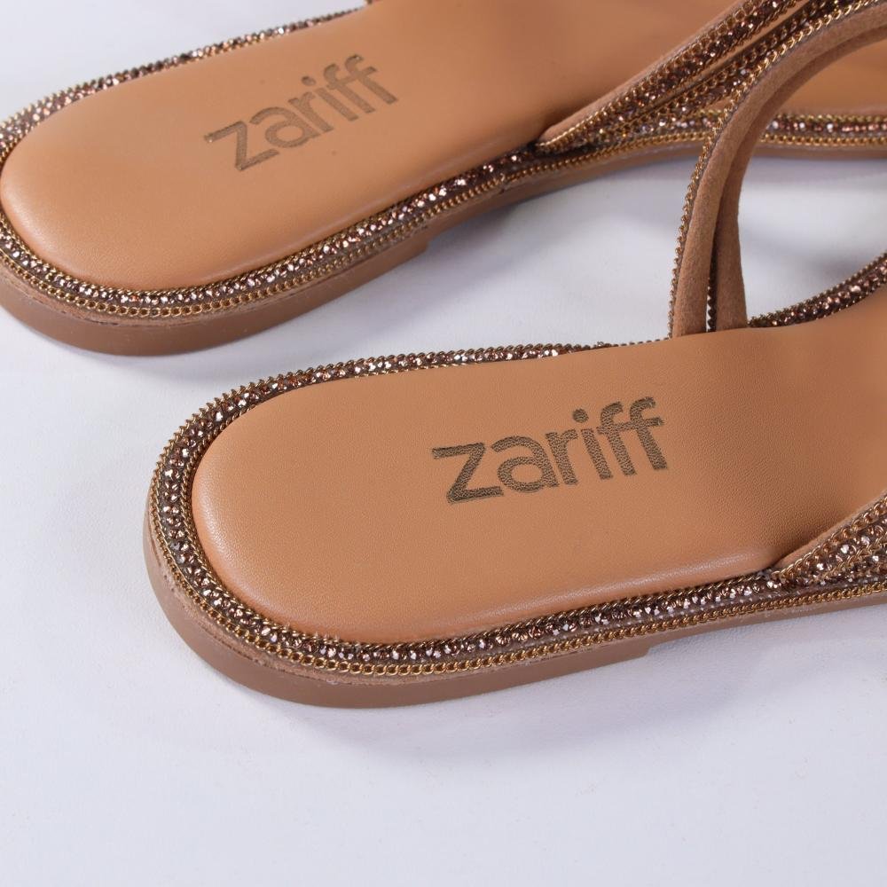 Sandália Feminina Zariff Rasteira Wr-25 Camel/Ouro Marrom 5