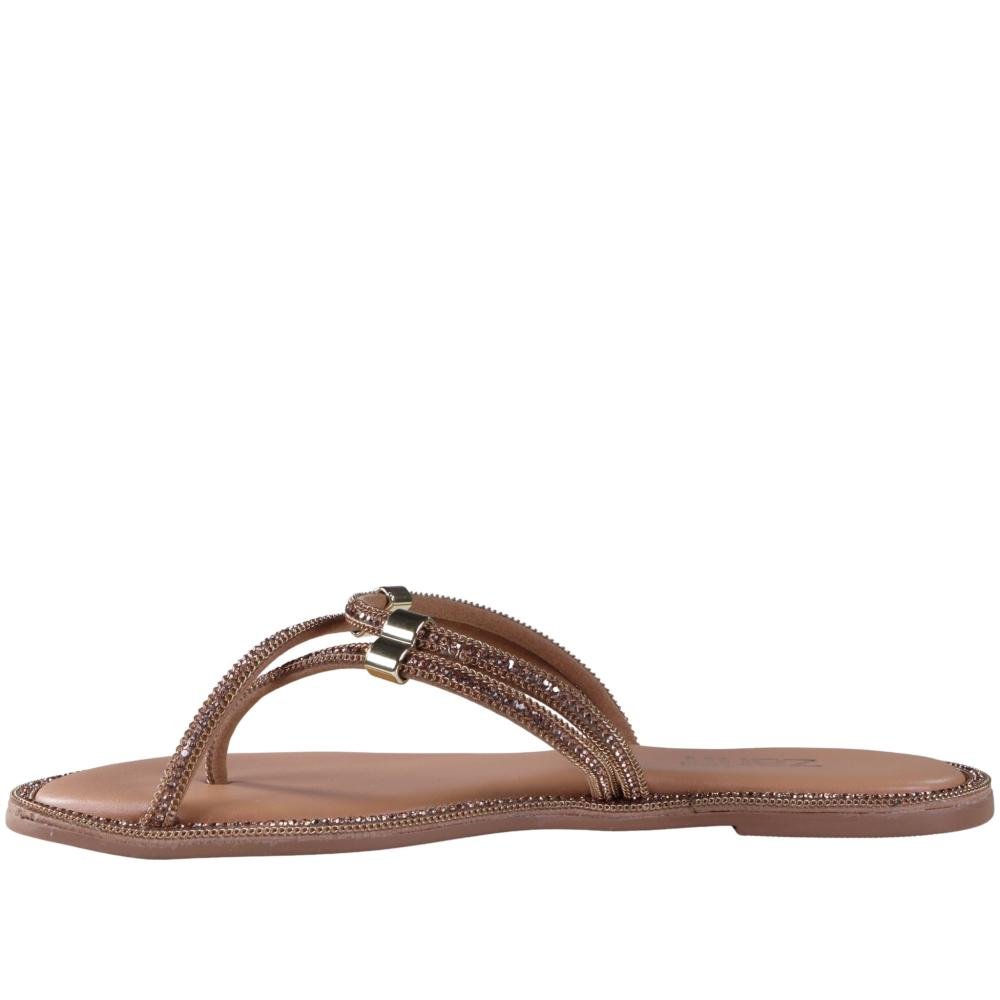 Sandália Feminina Zariff Rasteira Wr-25 Camel/Ouro Marrom 6
