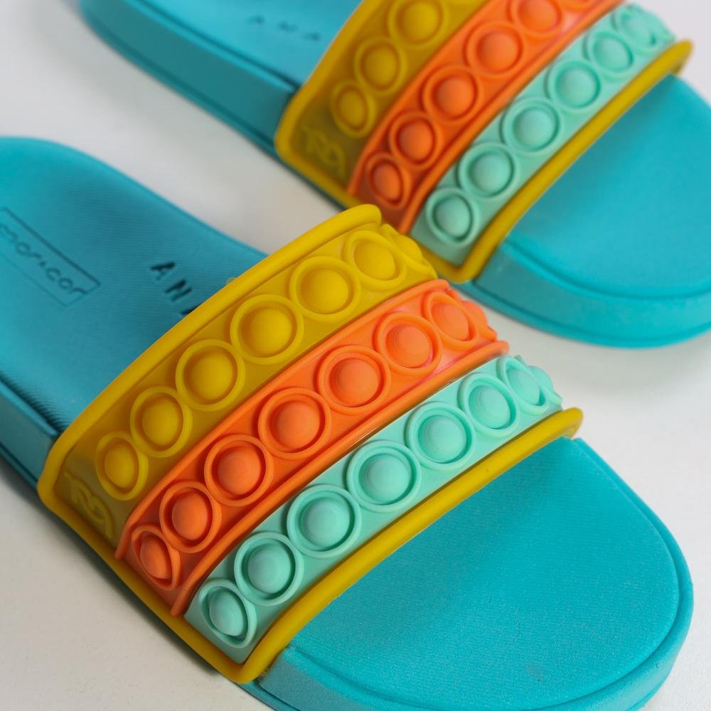 Chinelo Slide Mar E Cor Infantil Pop It Verde Azul 5