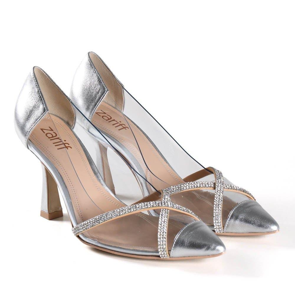 Sapato Scarpin Feminino Metalizado Zariff Com Strass Prata 3
