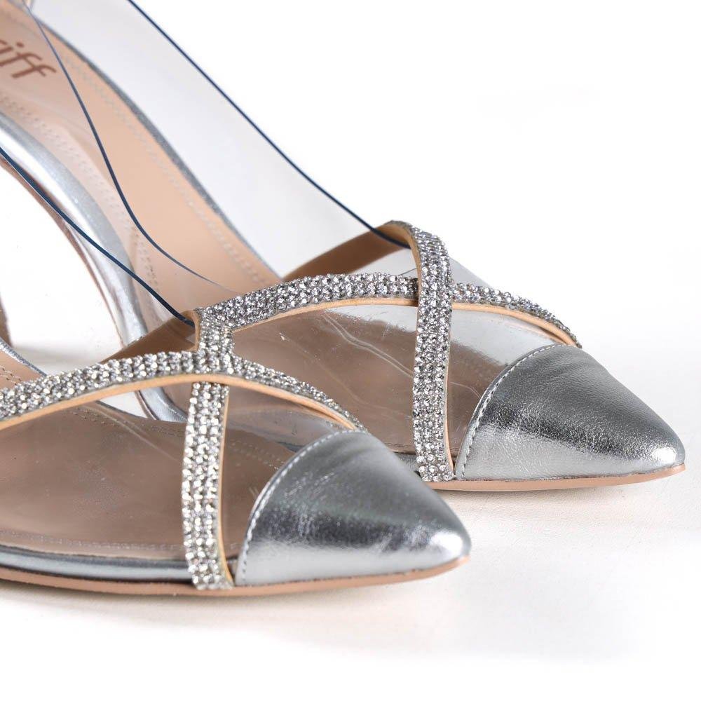 Sapato Scarpin Feminino Metalizado Zariff Com Strass Prata 4