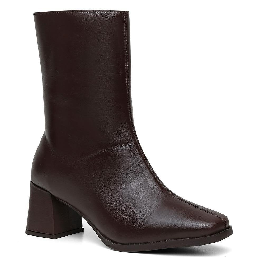Bota Feminina Couro Cano Médio Salto Grosso Bico Quadrado 3