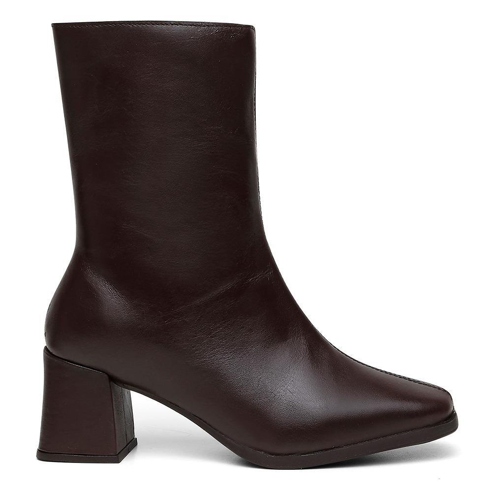 Bota Feminina Couro Cano Médio Salto Grosso Bico Quadrado 2