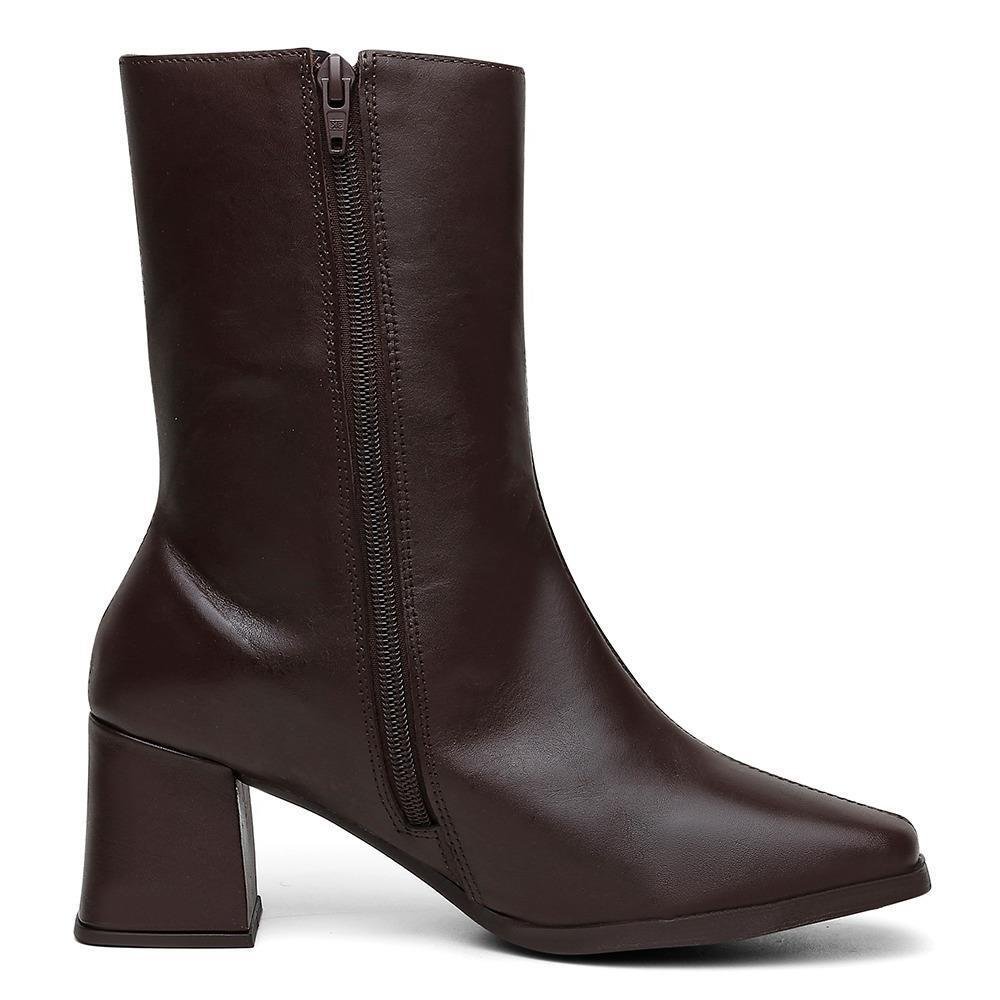 Bota Feminina Couro Cano Médio Salto Grosso Bico Quadrado 4