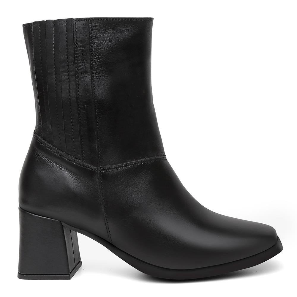 Bota Feminina Couro Cano Médio Zíper Lateral Salto Grosso Preto 2