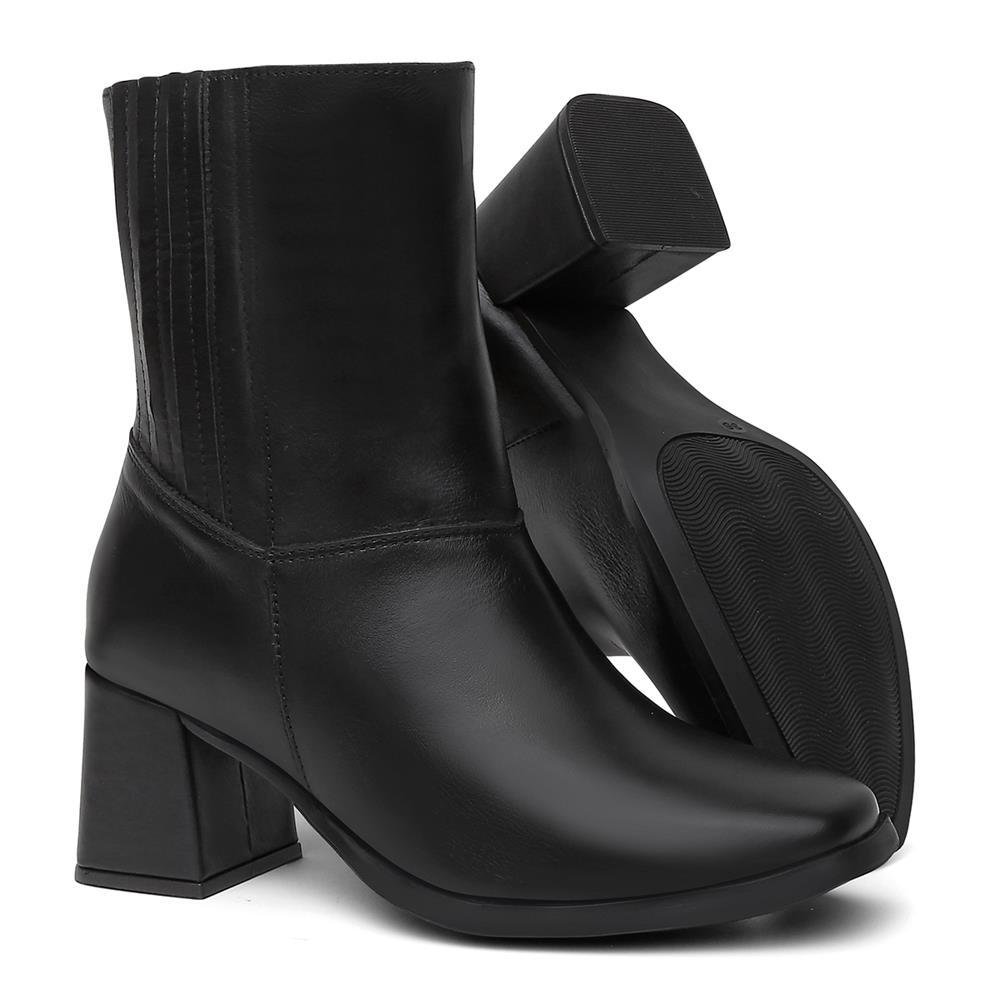 Bota Feminina Couro Cano Médio Zíper Lateral Salto Grosso Preto 4