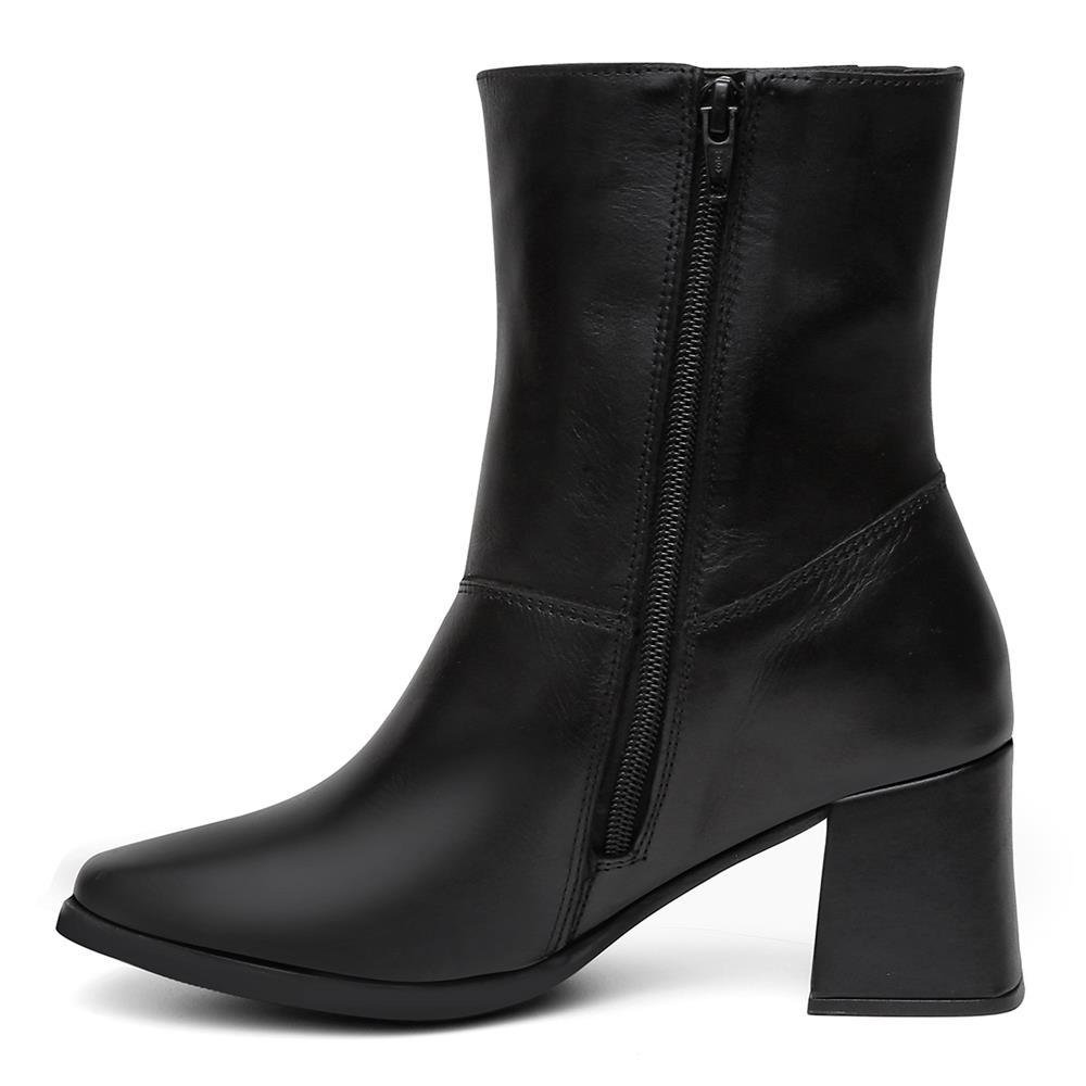 Bota Feminina Couro Cano Médio Zíper Lateral Salto Grosso Preto 5