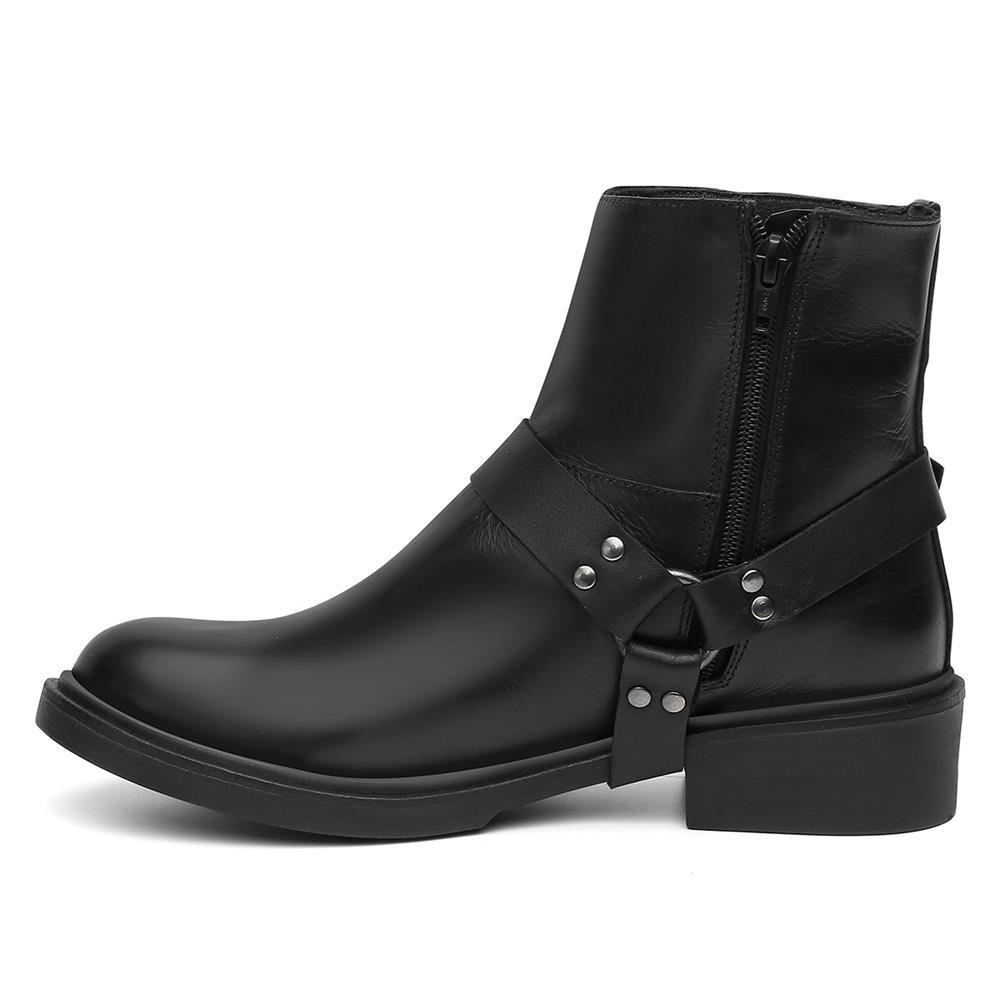 Bota Feminina Couro Cano Médio Salto Baixo Dia a Dia Preto 5
