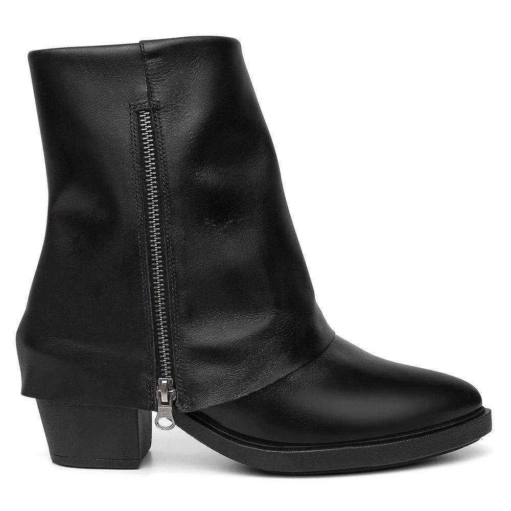 Bota Feminina Cano Curto Couro Casual Zíper + Bolsa Roma Preto 2