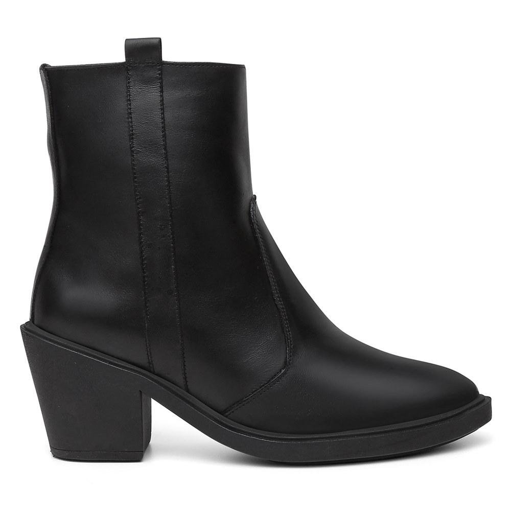 Bota Feminina Couro Casual Bico Fino Zíper + Carteira Kit Preto 2