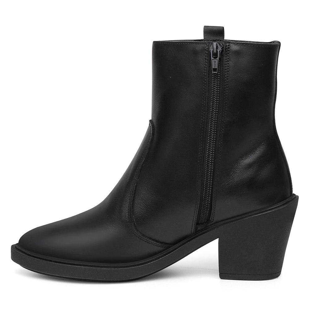 Bota Feminina Couro Casual Bico Fino Zíper + Carteira Kit Preto 3