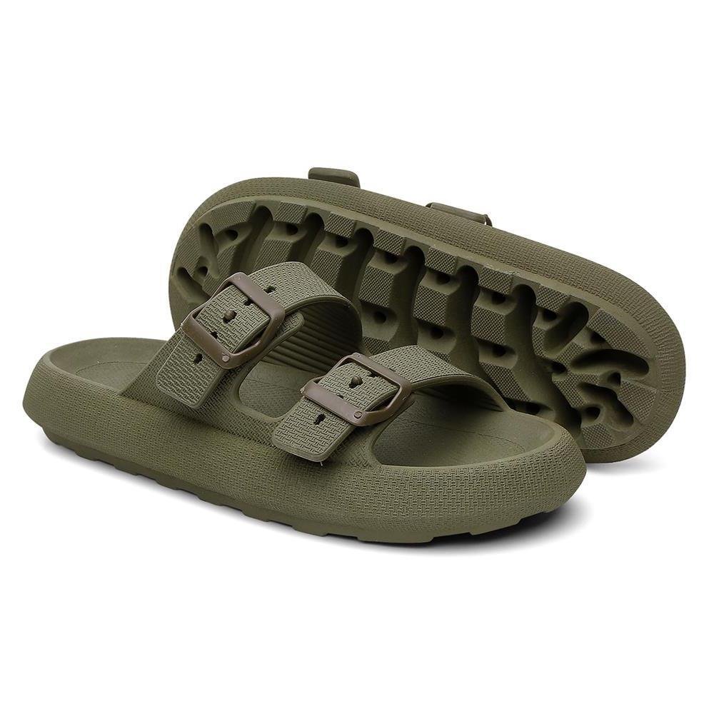 Chinelo Papete Nuvem Feminino/Masculino Slide Tira Dupla Fivela Casual Verde 2