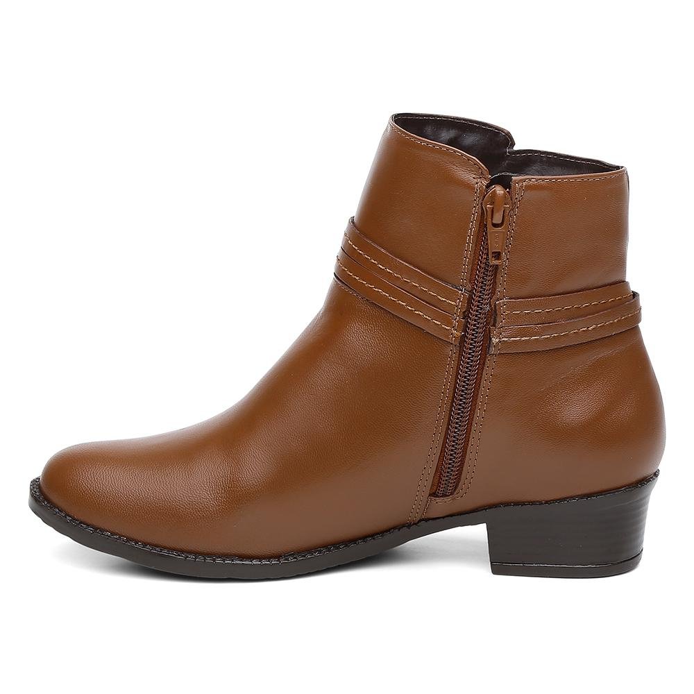 Bota Feminina Cano Curto Couro Salto Baixo Confortável Marrom 3