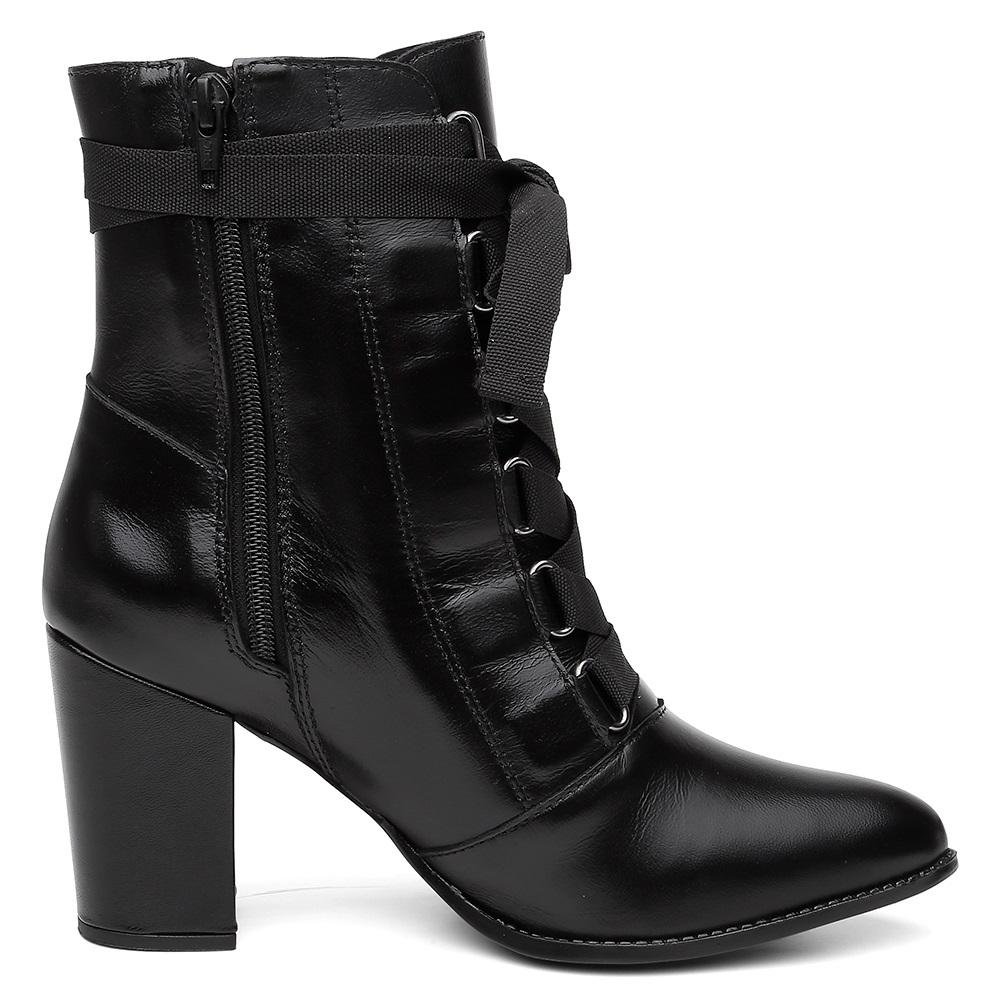 Bota Feminina Coturno Couro Salto Médio Cano Médio Casual 2