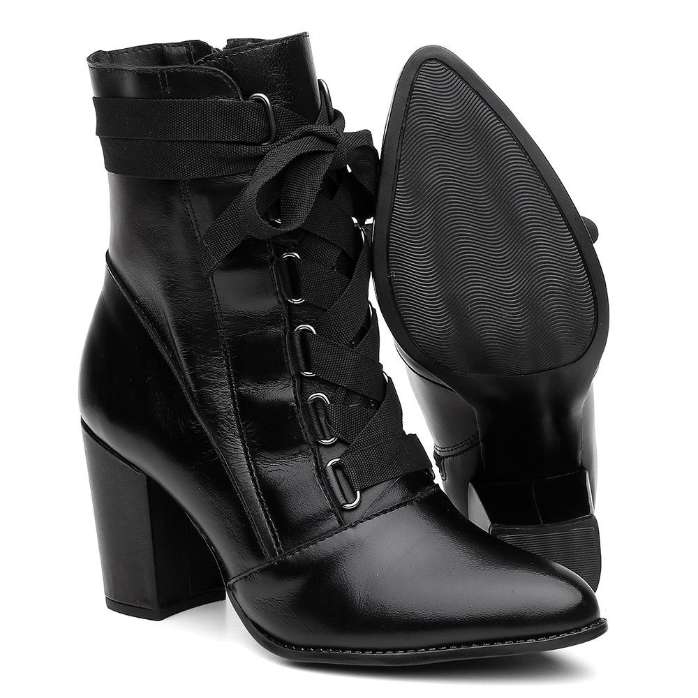 Bota Feminina Coturno Couro Salto Médio Cano Médio Casual 4