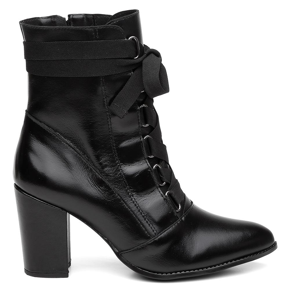 Bota Feminina Coturno Couro Salto Médio Cano Médio Casual Preto 3