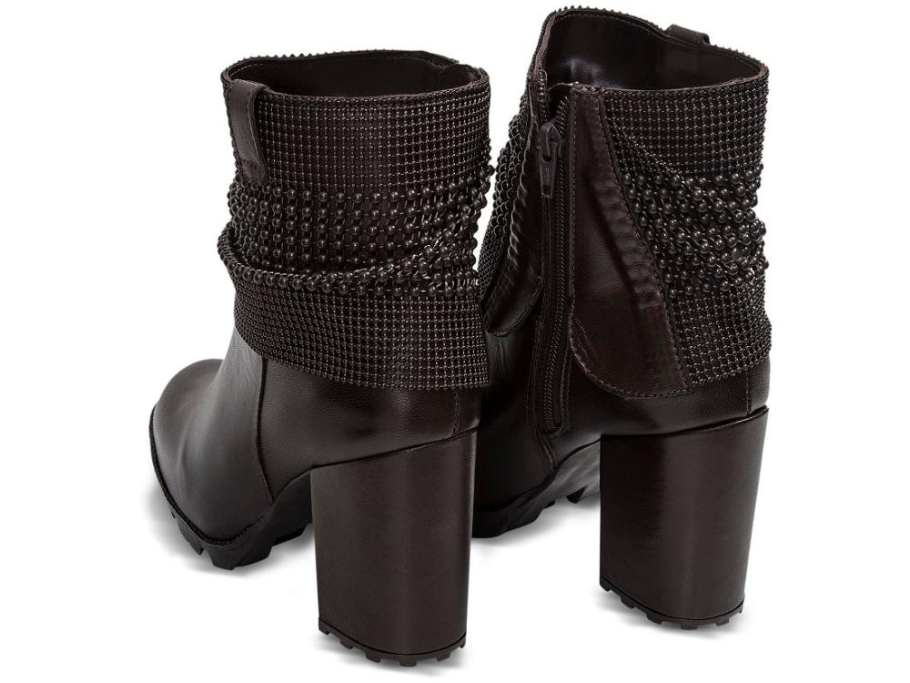 Bota Coturno Feminina Couro Zíper Apliques Cano Médio Casual Marrom 5