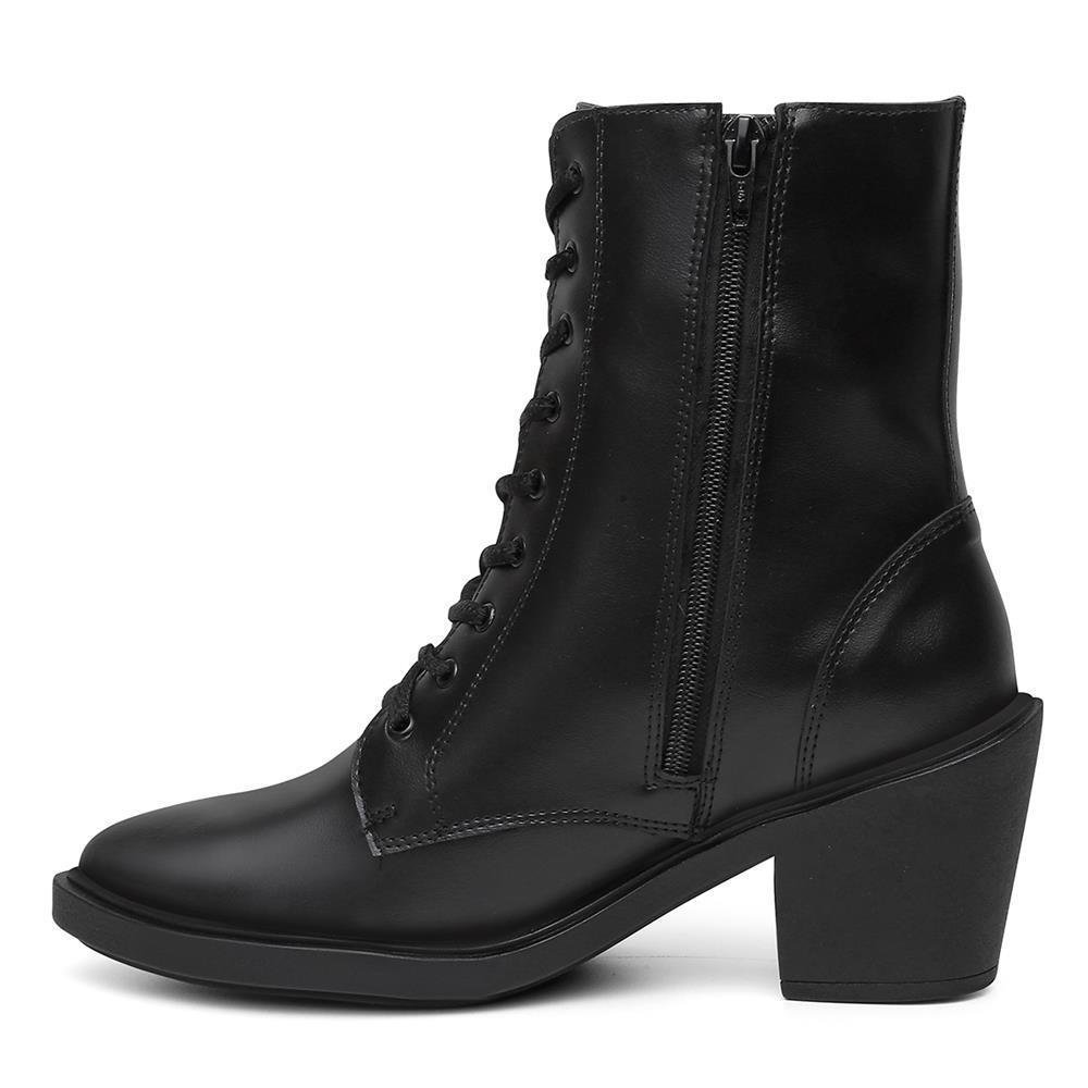 Bota Feminina Cano Alto Cadarços Bico Fino Salto Baixo Preto 3