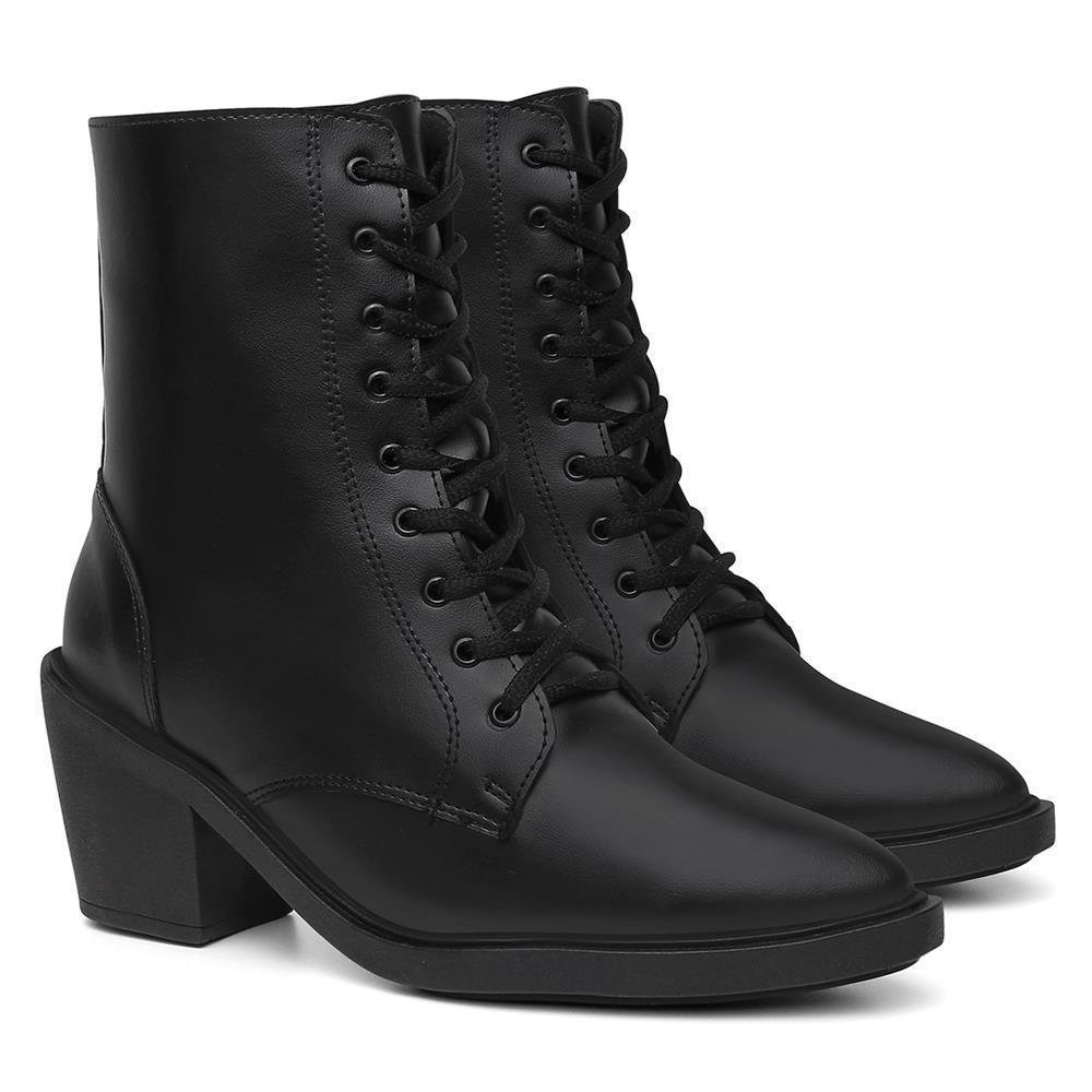 Bota Feminina Cano Alto Cadarços Bico Fino Salto Baixo Preto 4