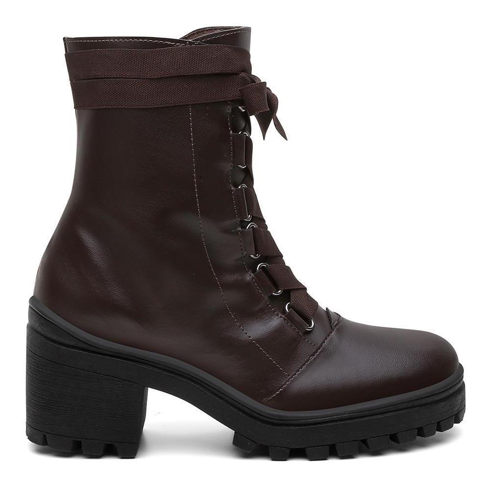 Bota Feminina Cano Alto Tratorada Salto Bloco Dia a Dia Marrom 2