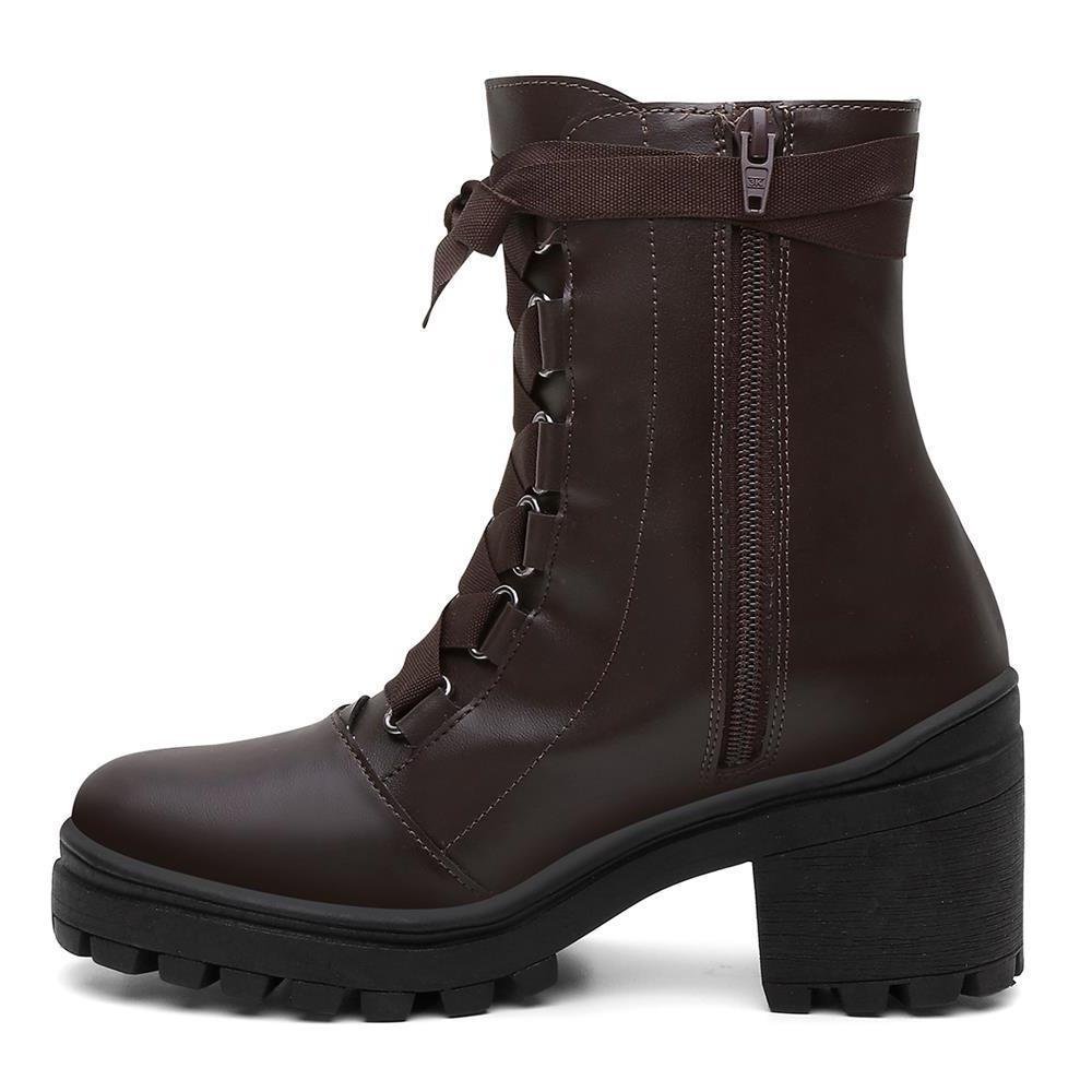 Bota Feminina Cano Alto Tratorada Salto Bloco Dia a Dia Marrom 3