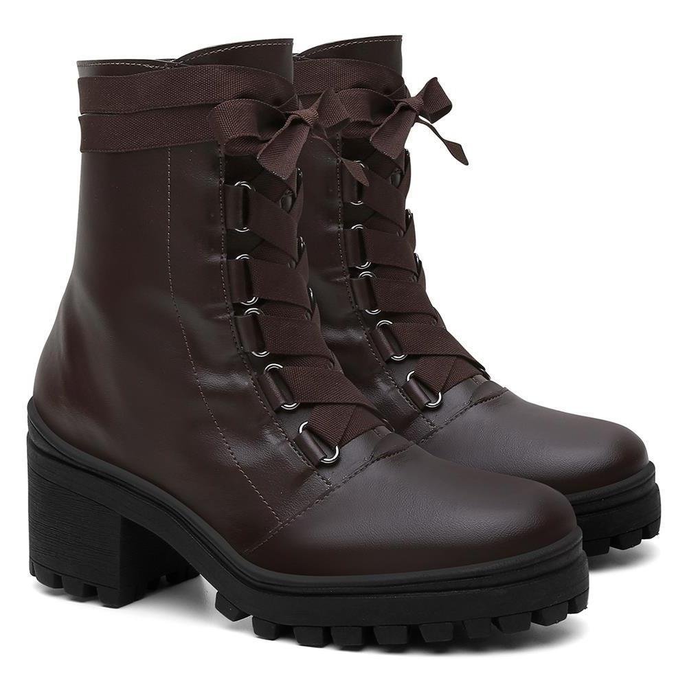 Bota Feminina Cano Alto Tratorada Salto Bloco Dia a Dia Marrom 4