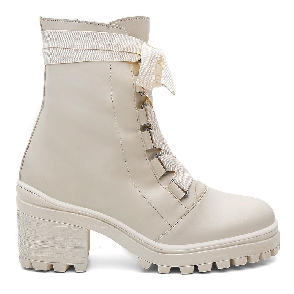 Bota Feminina Cano Alto Tratorada Salto Bloco Dia a Dia Branco 2