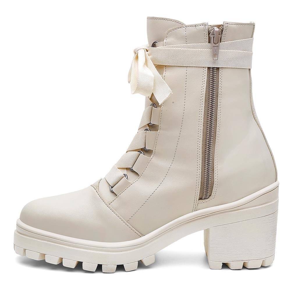 Bota Feminina Cano Alto Tratorada Salto Bloco Dia a Dia Branco 3
