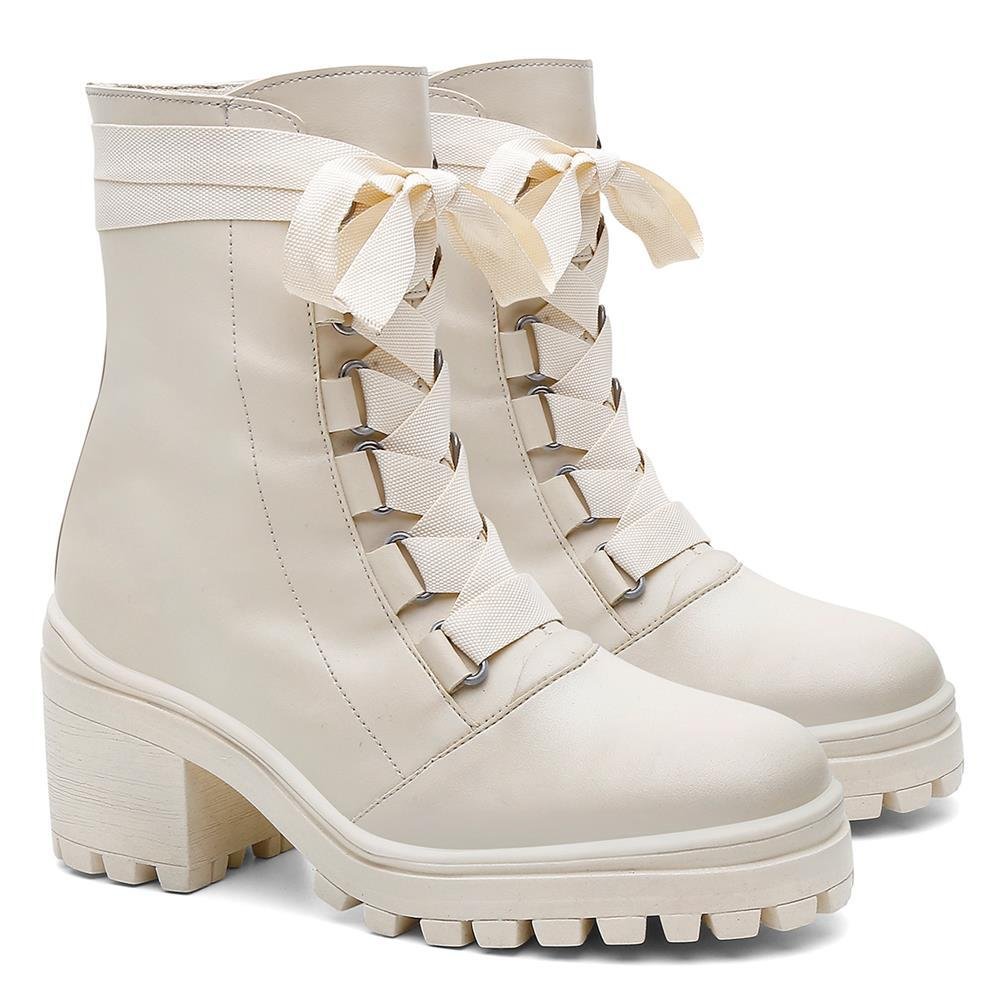 Bota Feminina Cano Alto Tratorada Salto Bloco Dia a Dia Branco 4