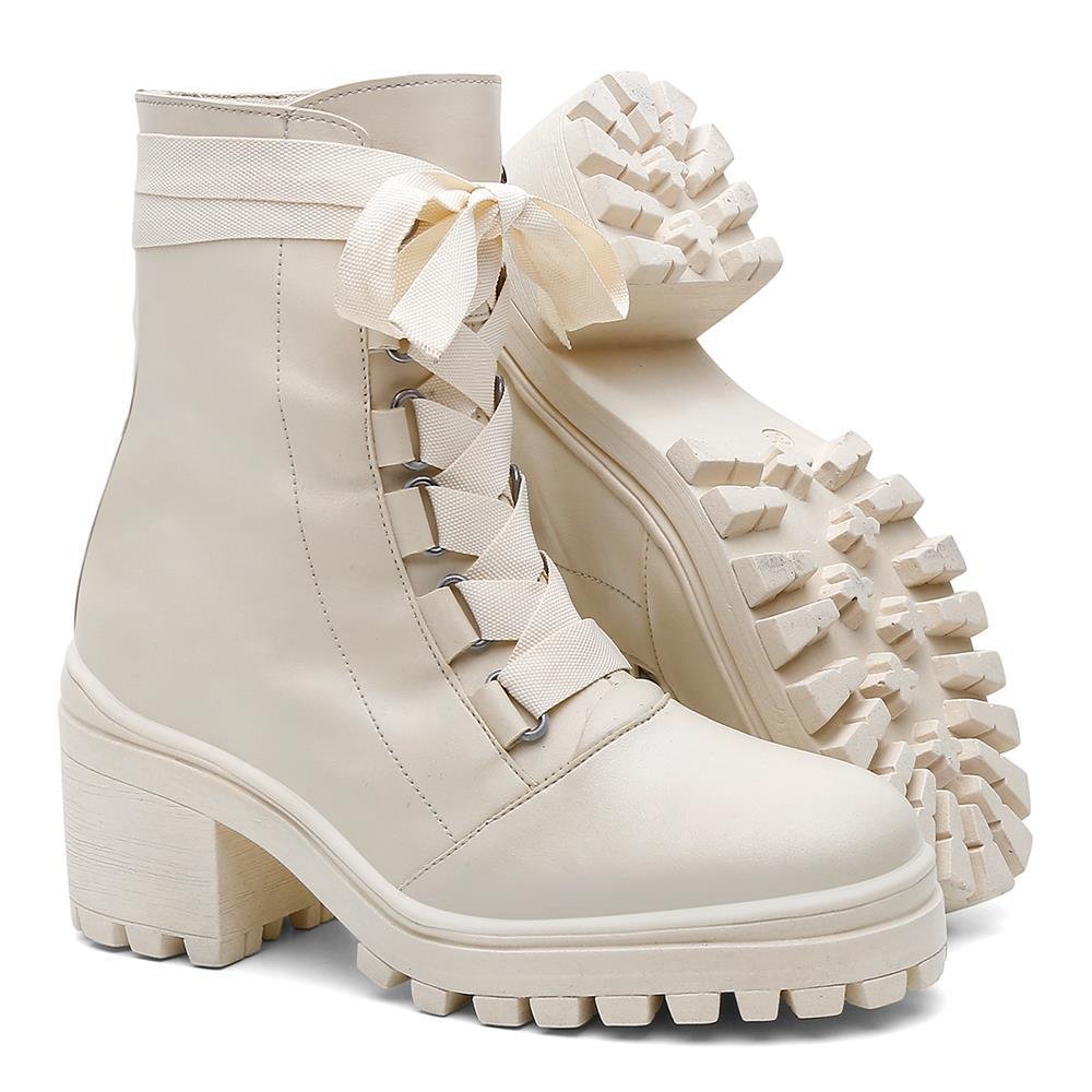 Bota Feminina Cano Alto Tratorada Salto Bloco Dia a Dia Branco 5
