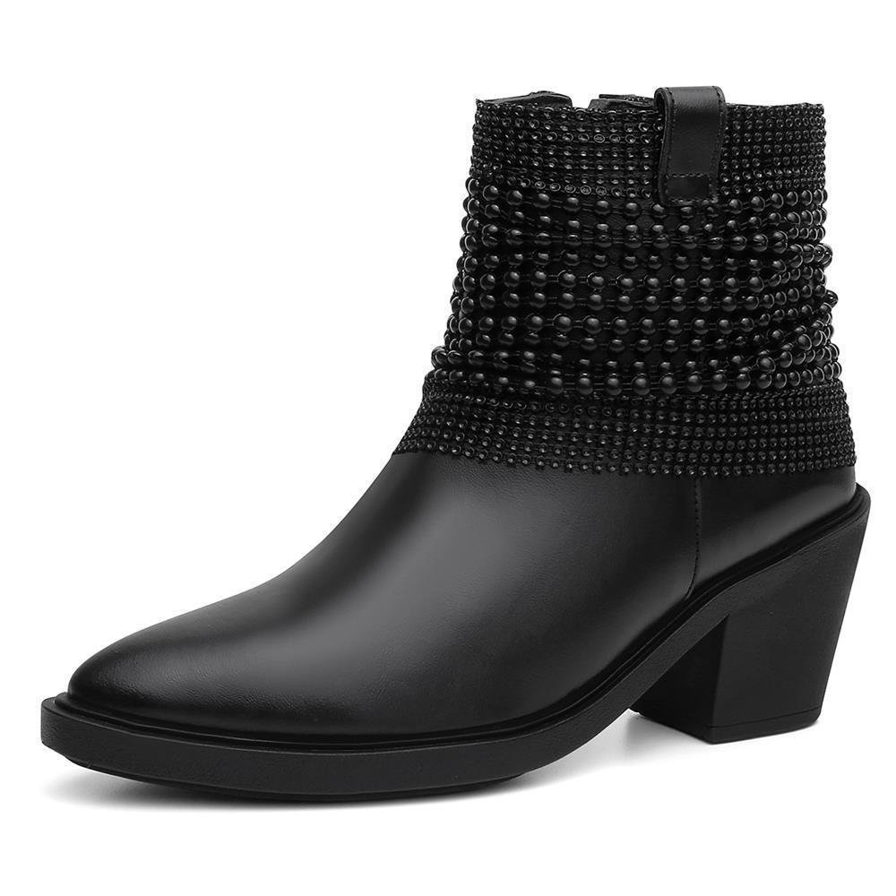 Bota Feminina Cano Baixo Salto Grosso Bico Redondo Casual Preto 1