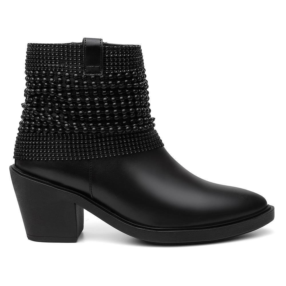 Bota Feminina Cano Baixo Salto Grosso Bico Redondo Casual Preto 2