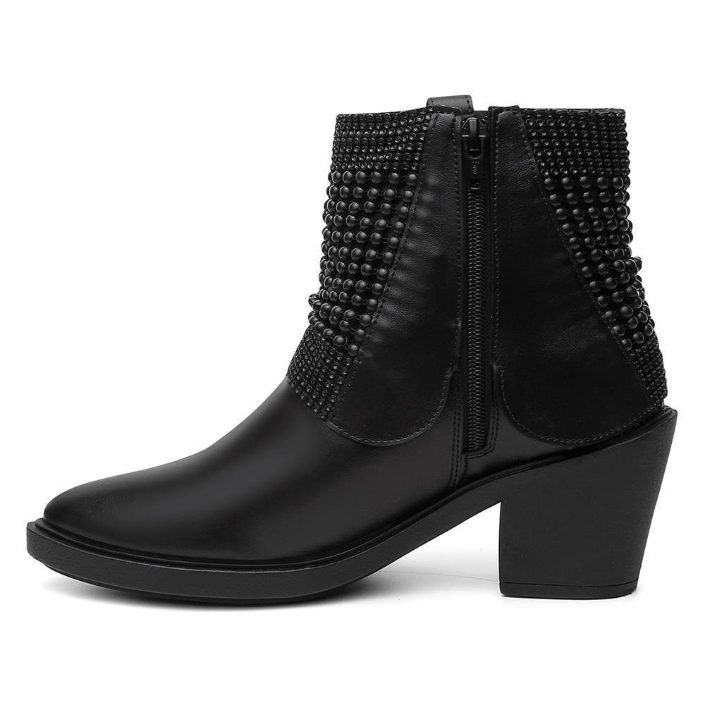 Bota Feminina Cano Baixo Salto Grosso Bico Redondo Casual Preto 3